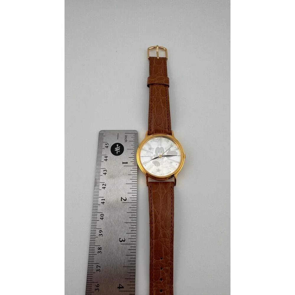 Vintage Mickey Mouse Watch Gold Tone Lorus Seiko Quartz Disney Holograph